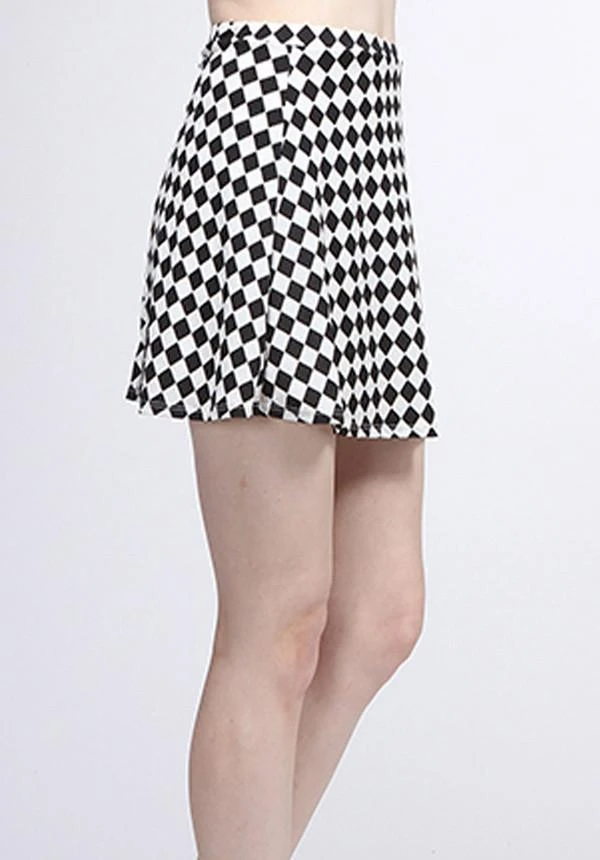 Black And White Checkered A-Line Skirt (198109921303)