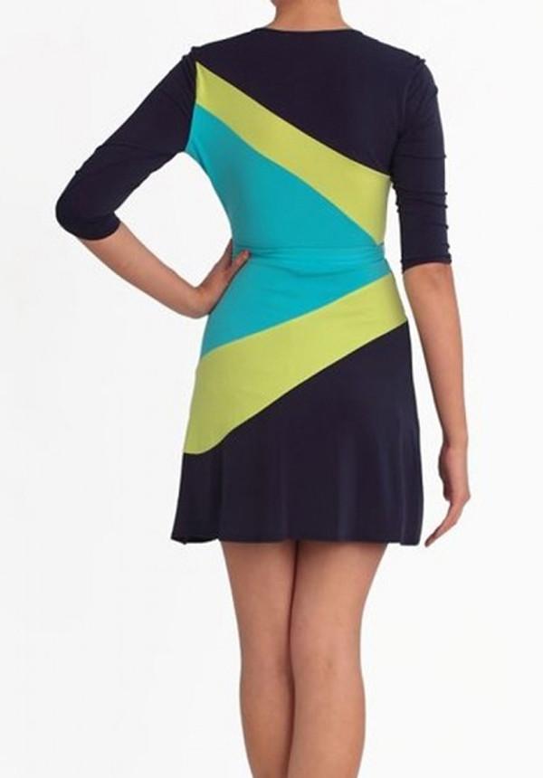 Clarissa Color Block Faux Wrap Dress (198123094039)