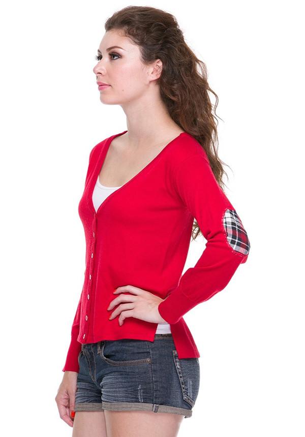Checkered Elbow Patch Cardigan (198085869591)
