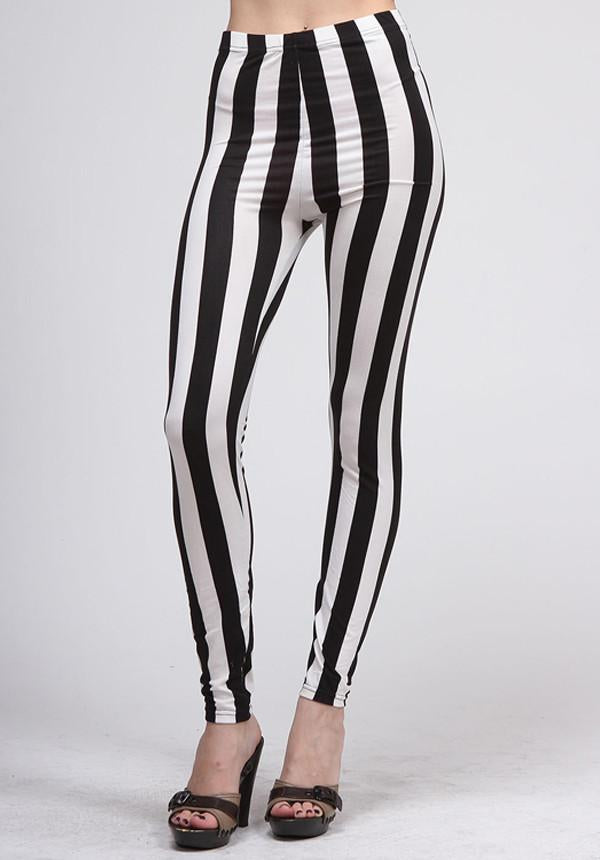 Sabrina Black And White Vertical Stripe Leggings (198124306455)