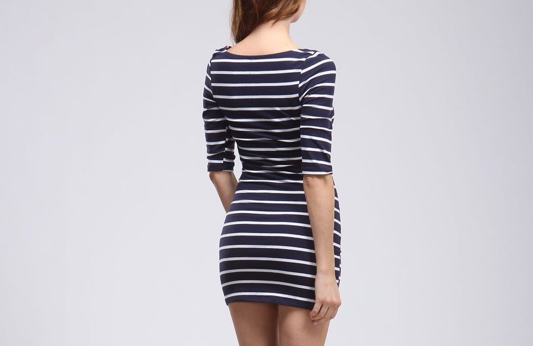Sherry Navy Striped Shirt Dress (6567159169067)