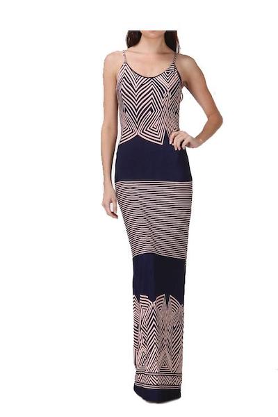 Pink And Navy Graphic Maxi Dress (198117949463)