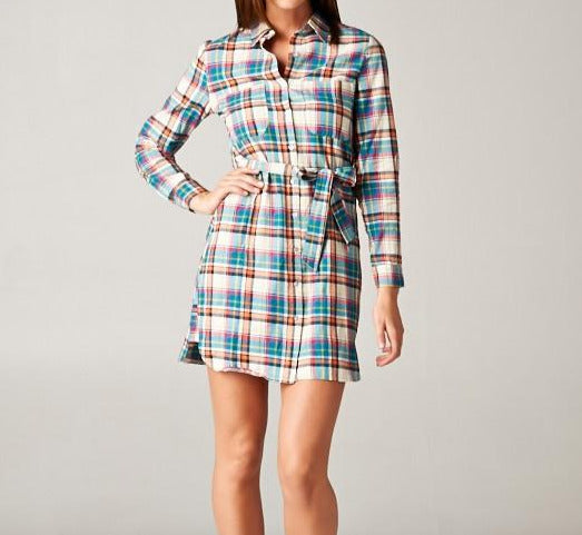 Countryside Plaid Belted Shirt Dress (6598749192235)