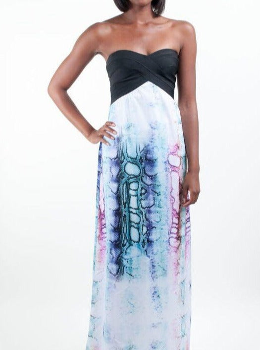WOW Couture Feather Print Maxi Dress (6590895521835)