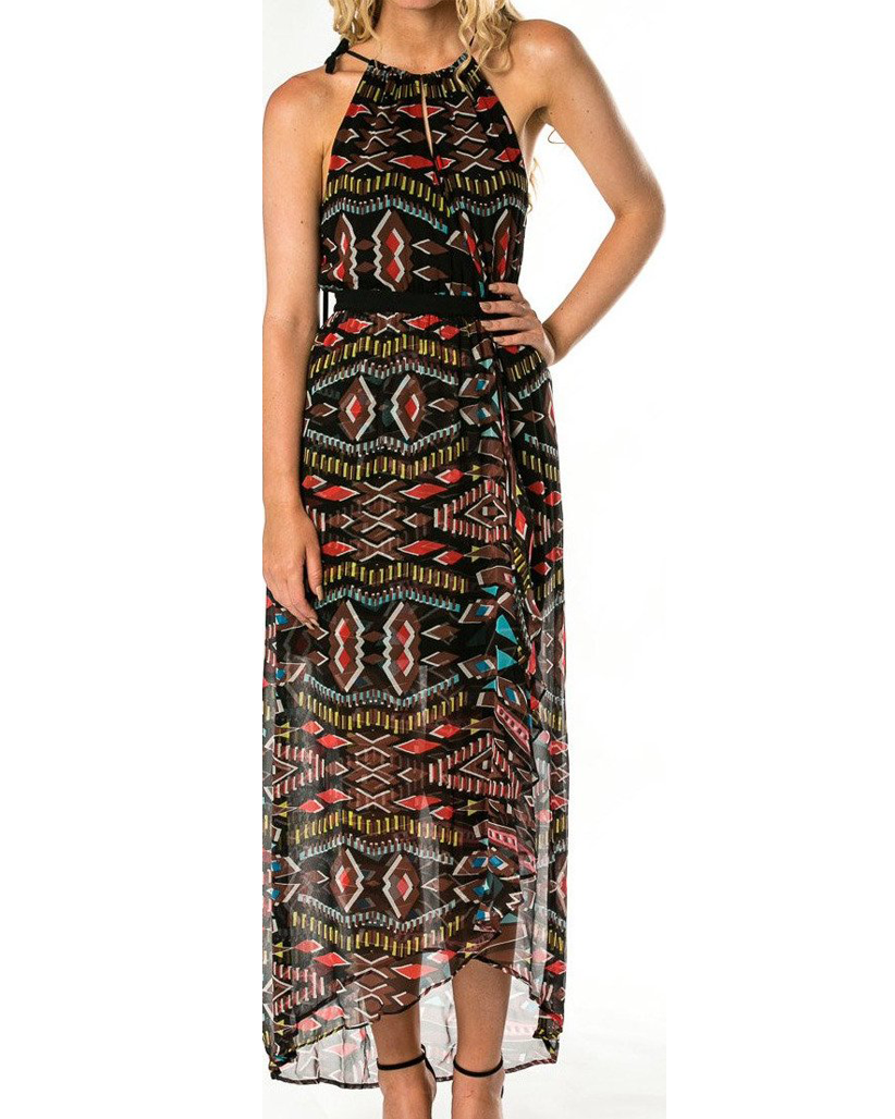 Mystical Tribal Print Hi-Low Hem Maxi Dress (198076465175)