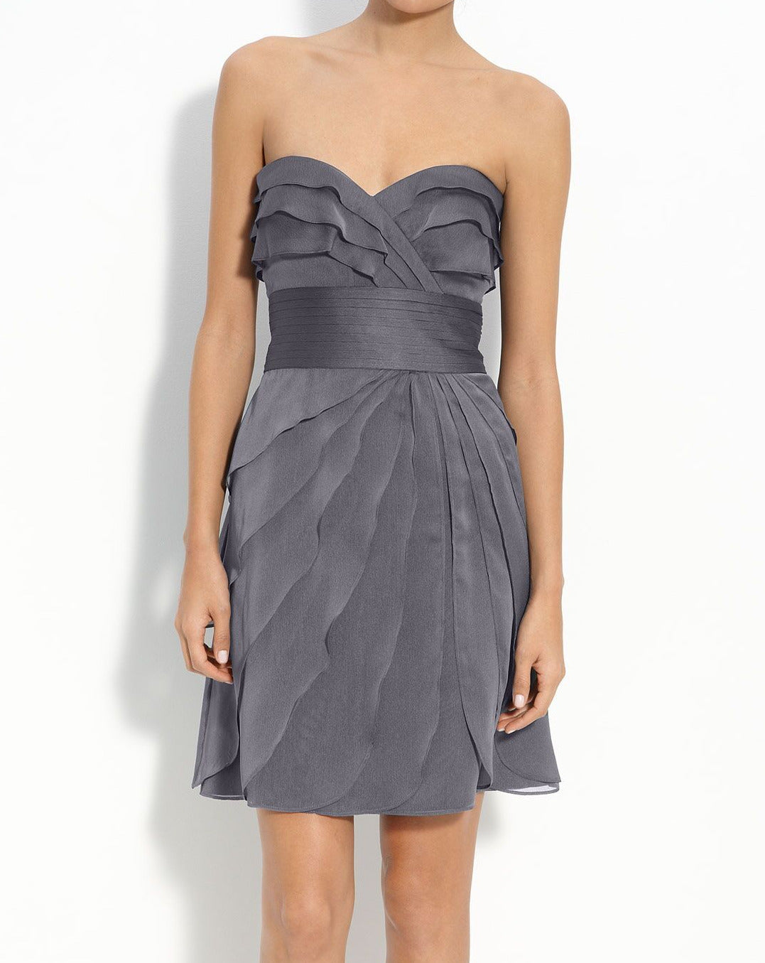 Gray Tiered Iridescent Chiffon Dress (6596780195883)