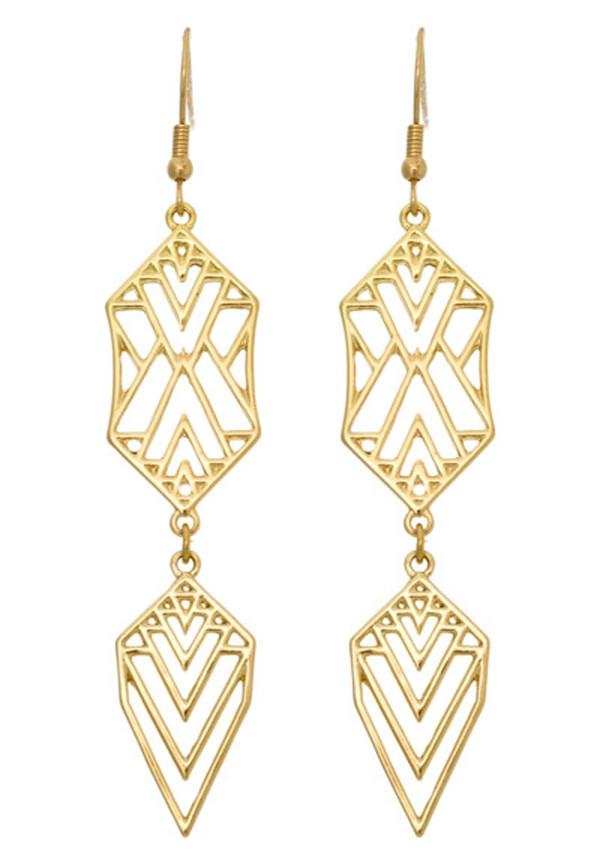 Gold Tone Art Deco Dangling Earrings (198115754007)