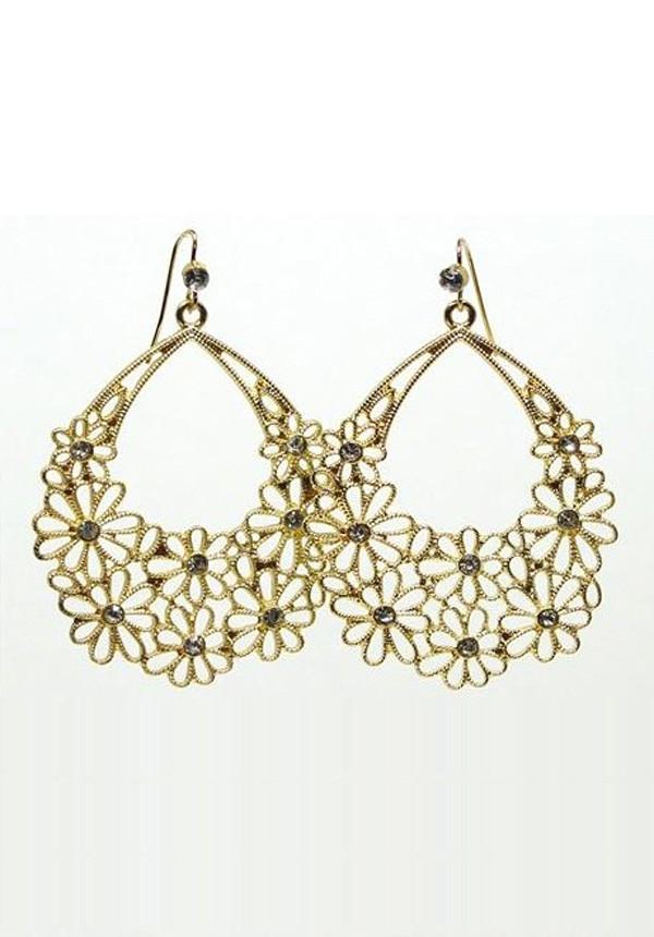 Gold Daisy Teardrop Earrings (198115131415)