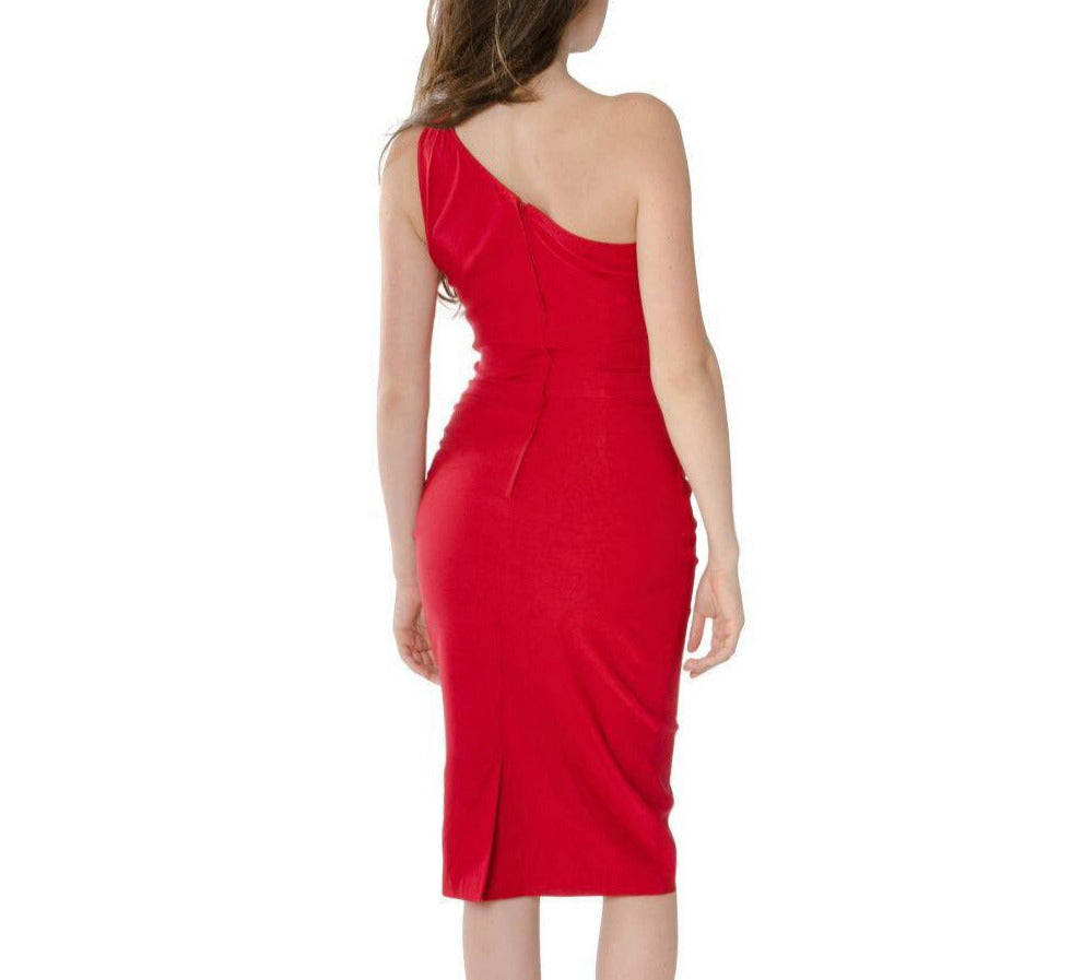 Asymmetrical Neckline Side Ruched Dress (6579073810475)