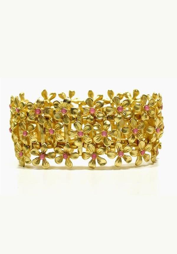 Pink Daisies Gold Tone Stretch Bracelet (198121062423)