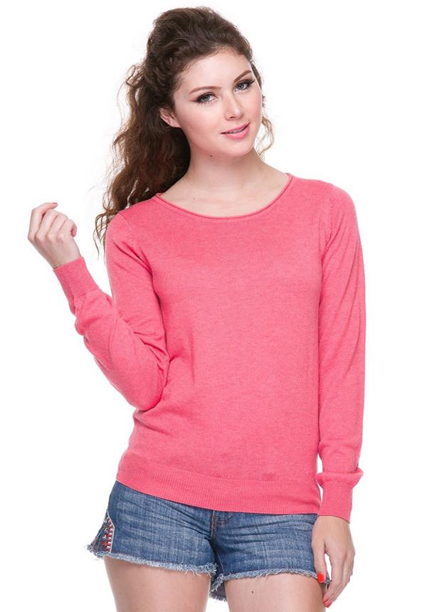 Yummy Pink Sweater With Button Back (198090817559)