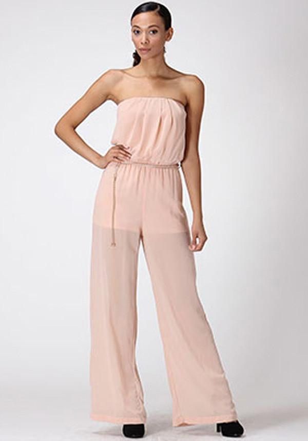Sheer Pink Jumpsuit With Chain Belt (198075645975)