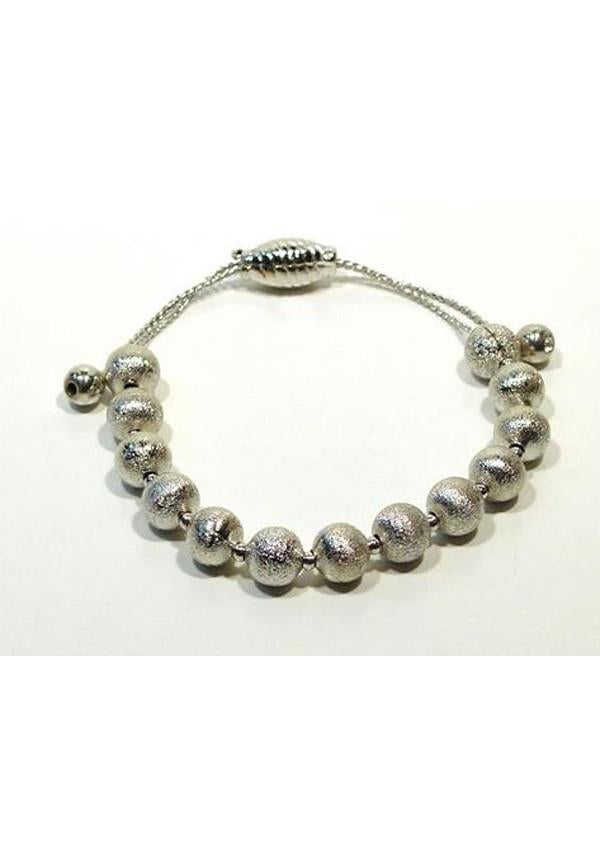 Silver Tone Brushed Bead Adjustable Bracelet (198120407063)