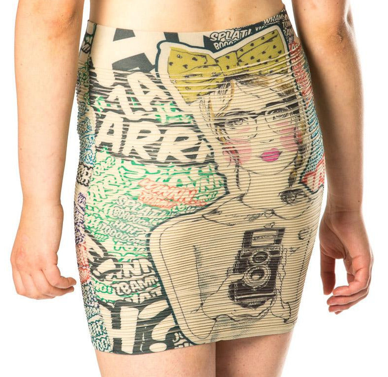 Girl With A Camera Printed Fitted Skirt (6596817289259)