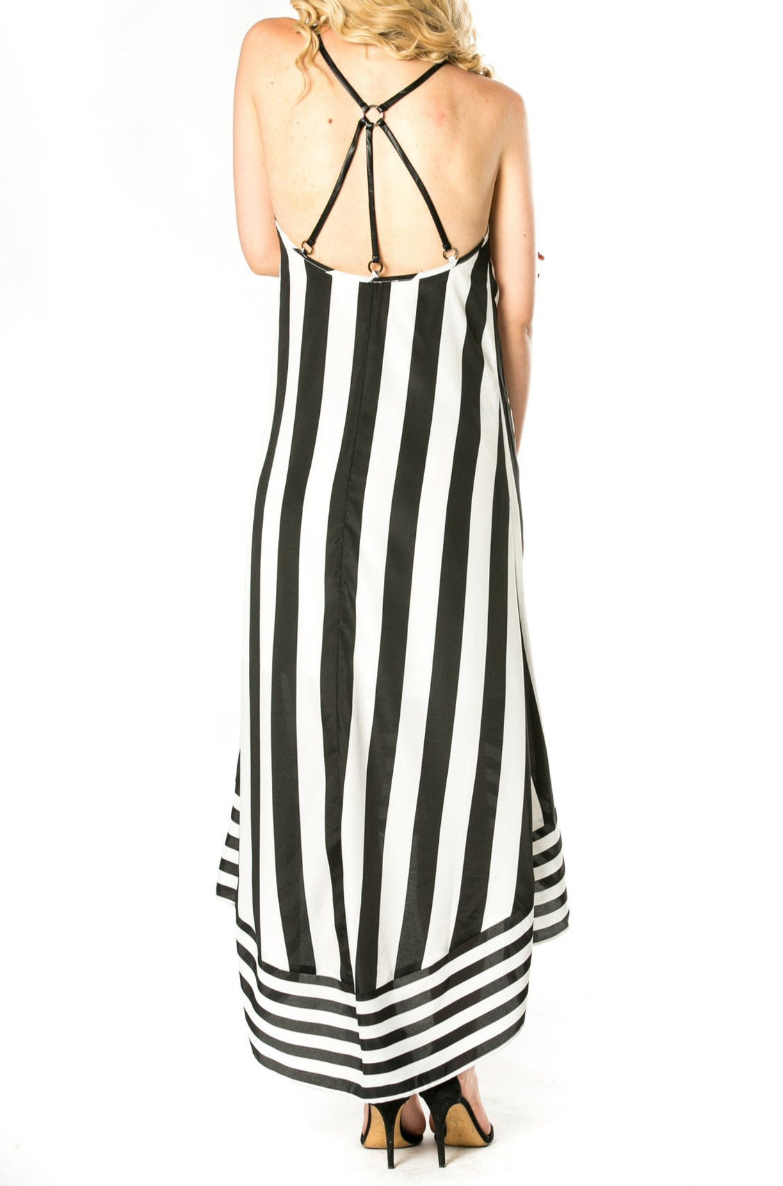 Striped High-Low Dress With Crossed Straps (198092062743)