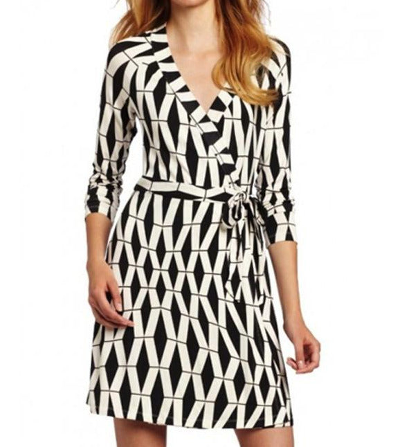Marie Black And White Wrap Dress (198075318295)
